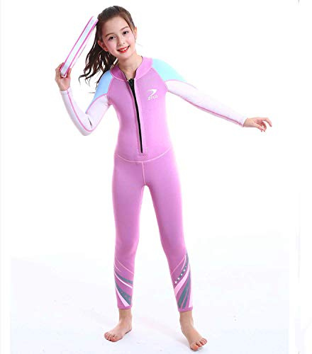 Traje de Neopreno para niños 2,5 mm – Mono térmico de Manga Larga para niños y niñas, Ideal para Deportes acuáticos (Rosado, X-Small)