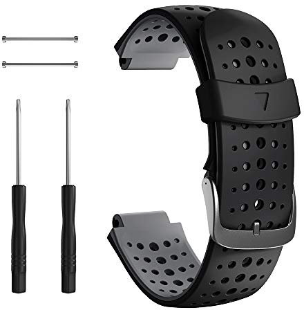 NotoCity Kompatibel mit Forerunner 235 Armband, Uhrenarmband Kompatibel mit Forerunner 235/230/220/620/630/735XT, Soft Silikon Ersatzband,Schwarz-grau