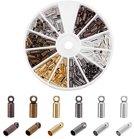 PandaHall Elite 210 stücke 6 Farben Messingschnur Endkappen Perle Laufschlaufe Verschluss für Armband Halskette Schmuck DIY Handwerk Machen Leder Kunst, Innendurchmesser 2mm
