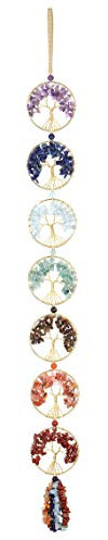 CrystalTears 7 Chakra Tree Life Crystal Hanging Ornament Natural Reiki Healing Crystal Gemstone Hanging Healing Crystal Gift for Christmas Housewarming Home Office Decoration