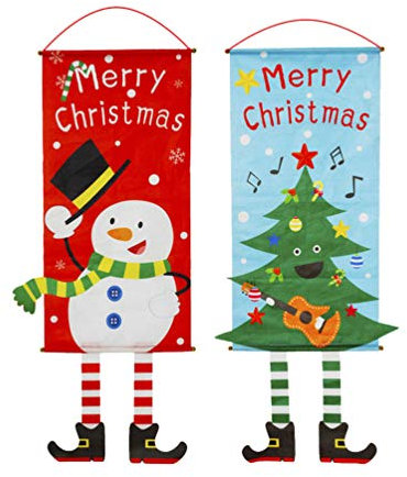 DOITOOL Frohe Weihnachten, Tür-Hängende Flagge, Schneemann, Weihnachtsbaum, Gartenflagge, Veranda, Schild für drinnen und draußen, Weihnachtsdekoration, Ornamente, Türbanner, 2 Stück