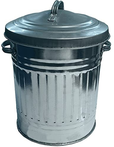 KetoPlastics Metal Bin with Dustbin Lid - Strong Galvanised 30 Litre Bin Ideal for Home, Kitchen Rubbish, Outdoor, Indoor Use, Animal Feed, Pet Food