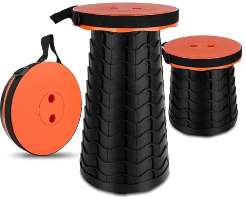 Sgabello pieghevole per sedia portatile, sgabelli da campeggio telescopici retrattili Sedile leggero e robusto regolabile pieghevole(arancione)