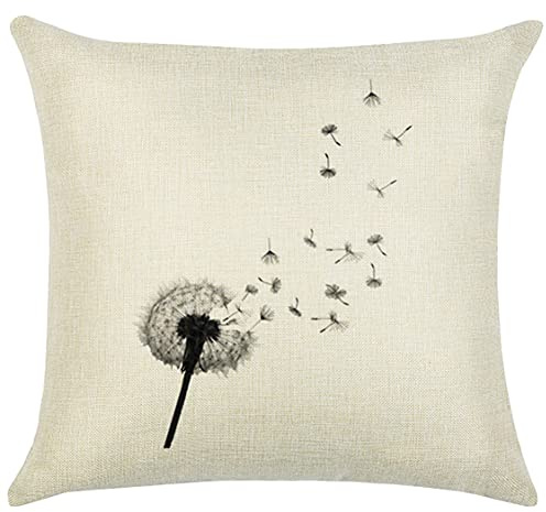 Kissenbezug 45 x 45 cm Leinen Pusteblumen Löwenzahn Blumen Kissenhülle Kopfkissenbezug für Sofa Schlafzimmer Dekokissenhülle mit verstecktem Reißverschluss Quadratisch (1 Stück/Muster - 03)
