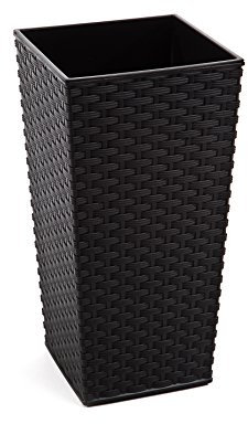 MELTOM XL Pflanzkübel aus Kunststoff in Rattan Optik Farbe: Schwarz mit Herausnehmbaren Einsatz, BxTxH in cm: 29 x 29 x 57 cm