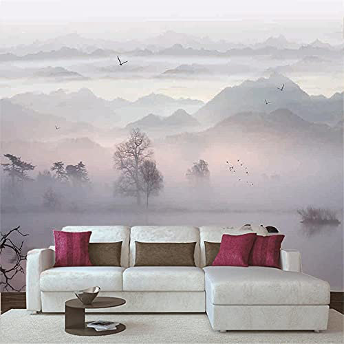 Papier Peint Panoramique 3D,Montagnes de brume de paysage - Autocollant Mural Pour Salon Chambre À Coucher Couloir Moderne Espace Visuel De Paysage Naturel Murale 250x175 cm - 5 lés