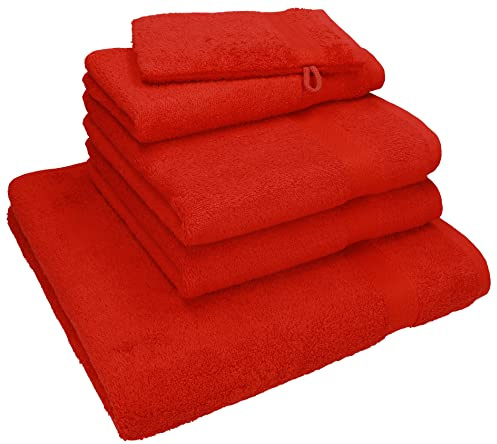 Betz 5-TLG. Handtuch - Set Nice Pack 100% Baumwolle 1 Duschtuch 2 Handtücher 1 Gästetuch 1 Waschhandschuh Farbe rot