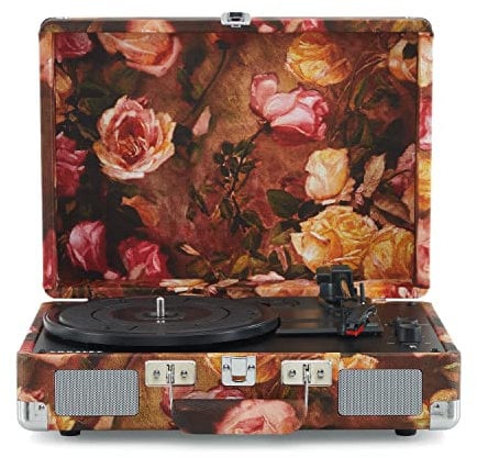Crosley Cruiser Plus Giradischi con 2 altoparlanti, Bluetooth e AUX - Giradischi Vintage a 3 velocità - Per vinili da 7, 10 e 12 - Portatile con custodia integrata (Floreale.)