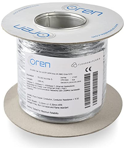 Oren CAT5e 100m Cavo Ethernet - Filo di Rame Puro 24 AWG, Larghezza di Banda 200 MHz, Cavo di Rete UTP Internet LAN LAN Senza Alogeni, Non Corrosivo, Cavo Ethernet Gigabit ad alta velocità