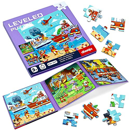 BBLIKE Magnetic Puzzles for 3 4 5 6 Year Olds, 3-in-1 Jigsaw, 52 PCS Fire Rescue Jigsaw Puzzles Book for Toddlers, Travel Games and Travel Toys for 3 4 5 6 Year olds Boys and Girls