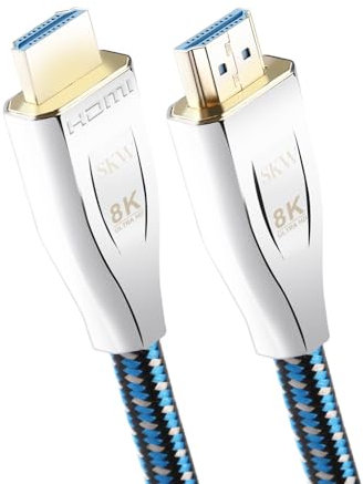 SKW Câble HDMI 2.1 8K de 1m 48 Gbit/s ultra haut débit (8K @ 60 Hz, 4K @ 120 Hz) prend en charge Dynamic HDR 10 eARC 3D, Dolby Atmos compatible avec Roku TV/PS5/HDTV