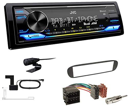 JVC KD-X472DBT 1-DIN Autoradio Bluetooth USB inkl DAB Antenne Einbauset passend für FIAT Barchetta 1995-2005 schwarz