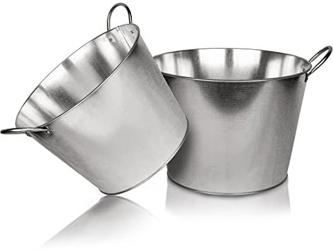 BigDean Zinkwanne rund – extra stark & hoch wasserdicht Ø 40cm x 29 cm H - Gartenteich, Miniteich, Blumenwanne, Getränkekühler, Eiskübel - mit stabilen Griffen zum Bepflanzen und Befüllen
