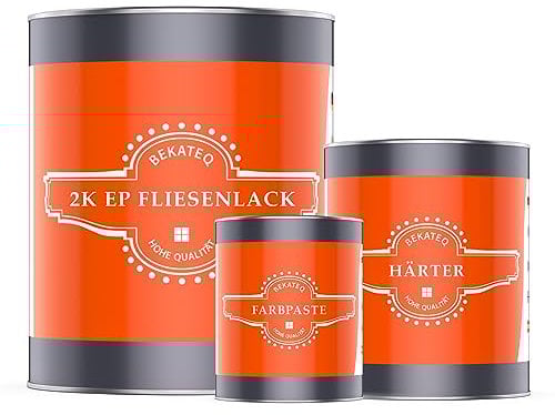 BEKATEQ 2K Fliesenfarbe für Boden- und Wandfliesen, 1kg Weiss seidenglänzend, außen & innen - geruchsarm, entlüftet, wasserfest, schnelltrocknend, hochdeckend - Für Küche, Bad, Garage BK-721F