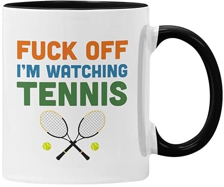 Plumfoolery Fk Off I’m Watching Tennis Mug Funny Gift Him Her Tennis Fan (Black)
