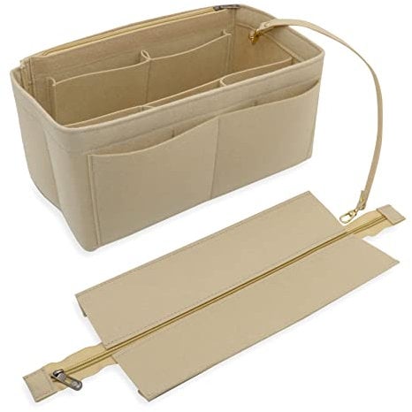 Heavyoff Handtasche Organizer für Frauen, Filz Taschen Innentaschen Multi-Taschen Einkaufstasche mit Schlüsselkette Beige, M