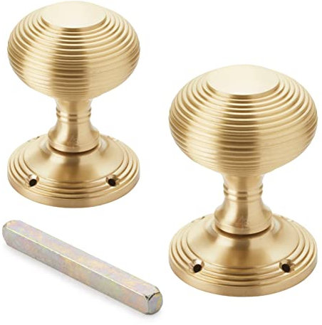 AB Hardware 55mm Solid Brass Beehive Mortice Door Knobs Knob Pair Set Quality New Victorian (Satin Brass)