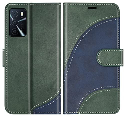 BoxTii Coque pour Oppo A16 4G / A16s / A54s / A55 5G / A53S 5G, Portefeuille Étui en Cuir PU, Magnétique Protection Housse, Vert