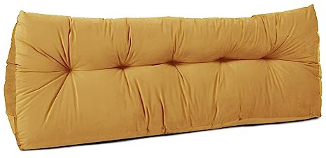 Lancashire Textiles 20 x 50 x 150cm (King Bed) Luxury Velvet Triangular Wedge Bedroom Headboard Cushion - Headboard Bolster Support Pillow for Bed, Sofa, Chair - Mustard - Made in Britain
