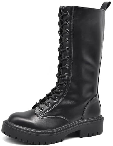 IF Fashion Scarpe Combat Anfibi Militari Stivali Alti da Donna Platform MP369-13 Nero N.38