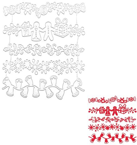 Weihnachten Stanzschablonen Schriften,xlwen 5 Stück Weihnachten Spitze Rahmen Stanzformen,Weihnachtsbaum Stanzschablone für Scrapbooking, Fotoalbum, Karte, Papier Dekoration, Geschenk