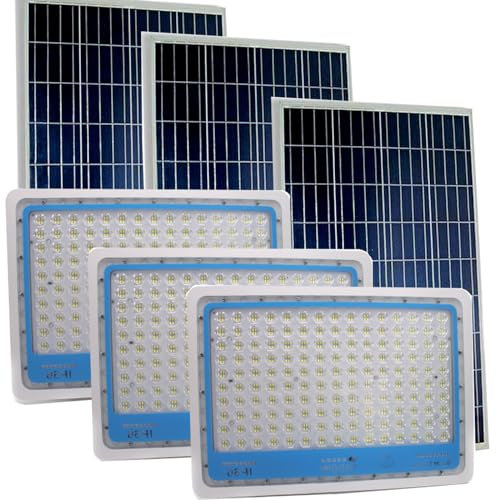 081 Store - 3 PEZZI faro led esterno con pannello solare 1000w luce bianca 6000k Bianco IP66 impermeabile pannello led solare fotovoltaico con telecomando