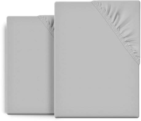 BEAUTEX 2er Set Spannbetttuch Bettlaken Baumwolle, Premium Jersey Stoff 160g/m², Größe und Farbe wählbar (2 Stück 140x200x45 cm, Hellgrau)