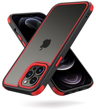 MobNano Ultra Thin Hybrid Clear for iPhone 12 Pro Max Case, Silicone Shockproof Bumper, Transparent hard Slim Back, Camera Protection, 360 Full Body Indestructible Phone Cover - Black Red