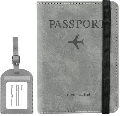 gvivej Passaporto, protezione passaporto, porta documenti, carta di credito e documenti di viaggio per uomini e donne, custodia per passaporto con blocco RFID, grigio., 10.5 x 14.8 cm, No