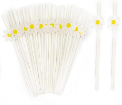 QPARTYFIRE 30 Pcs Daisy Flower Straws,Groovy Daisy Flower Straws,Disposable Straws Bulk Daisy Party Favors Flower Birthday Decorations for Summer Birthday Party