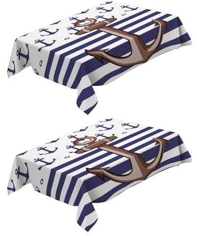 Tischdecke Rechteckig 100x140 cm Gestreifter Anker Abwaschbar Tischtuch Polyester Tischdecken Langlebige Kratzfest für Geburtstag Hochzeit Bankett Restaurant Party - 2 Stück