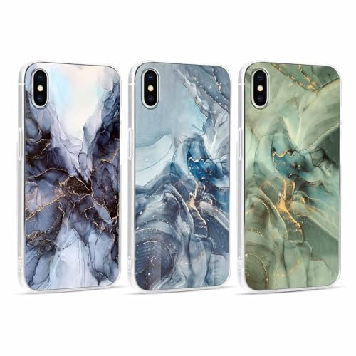 Xylota 3 Stück Handyhülle für iPhone XS Max 6,5 Hülle, Transparent Mode Case mit Aesthetic Marmor Muster, Weich Silikon Ultra Dünn TPU Stoßfeste Kratzfest Schutzhülle Cover für iPhone XS Max,01