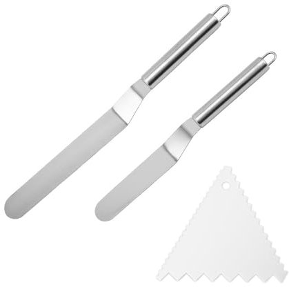 NYGGTYK Juego de 2 espátulas y raspador triangular de acero inoxidable para tartas, cuchillo de pastel, raspador de mantequilla, herramientas para hornear, decoración para tartas