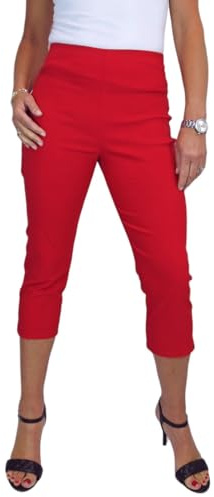 Paulo Due Women's Pull On Cropped Trousers with Elastic Waist Red (20)