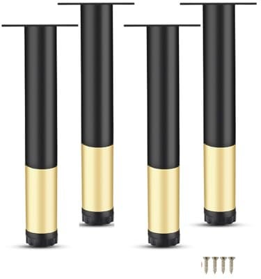 SGSKEIEY 4Pcs Furniture Support Feet, Metal Sofa Replacement Metal DIY Furniture Replacement Support Feet Legs for Sofa Table Chair Desk Kitchen Cupboard (25cm,black with gold)