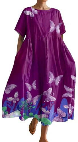 Robe Femme, Robe Longue Femme Ete Grande Taille Lin Noire Robe Cache Coeur Femme Ete Longue Grande Taille 52 54 56 Pin Up Rockabilly Annee 50 Maxi Dress (2-Violet Rose,L)