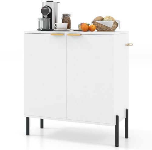 TANGZON Storage Cabinet, Wooden Double Door Kitchen Buffet Sideboard with Raised Metal Legs & Anti-Tipping Device, Floor Standing Accent Side Cupboard Unit for Dining Living Room Hallway