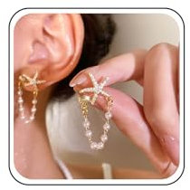 Cybche Kristall Seestern Ohrringe Seestern Perlen Ohrringe Gold Seesterns Ohrstecker Ohrringes Perle Quaste Tropfen Ohrringes Sommer Strand Schmuck Für Frauen