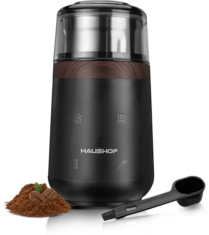 HAUSHOF Kaffeemühle Elektrisch 75g, Kaffeebohnenmühle 150W für Bohnen und Gewürze, multifunktionale Gewürzmühle für Kaffeebohne, Nüsse, Kräuter