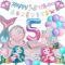 YIMAKJ Décoration Anniversaire Sirène 5 Ans, Kit Anniversaire Fille Sirene, 5 Ans Kit Vaisselles Anniversaire Comprend Sirène Vaisselle de Fête Assiette, Ballons de Sirène, Nappes, pour 16 Invités