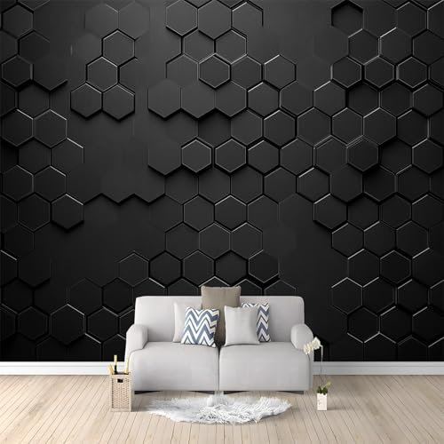 Wallpaper Murals Black Honeycomb Hexagon Pattern 300x210 cm 3D Photo Wallpaper, HD Print Wall Mural Giant Poster, Modern Living Room Bedroom Kids Room Backdrop Wall Decor