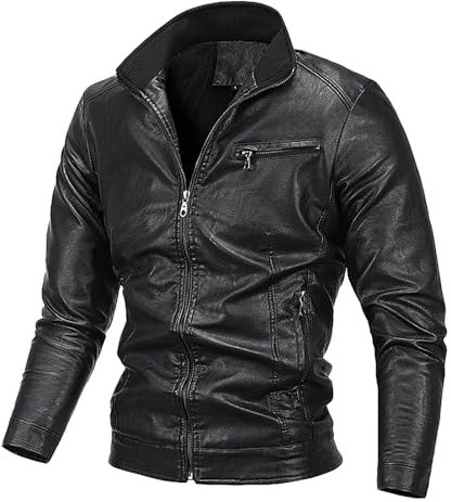 9 10 Mens Casual Baseball Collare Cappotto Cappotto In Pelle Cappotto Spolverino Uomo, Nero , M