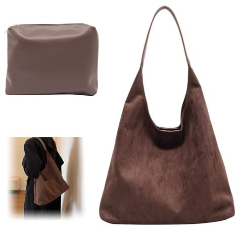 HASAIKA® Arbeitstasche aus Wildleder, Groß Handtasche Wildleder, DamenGross Henkeltaschen Tasche, Tote Bag Wildleder Verstellbarer Gurt, Wird mit einer kleinen Brieftasche geliefert