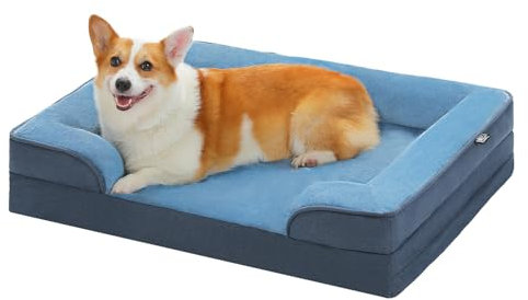 PAWZ Road Großes Hundebett, waschbar, orthopädisch mit abnehmbarem Flanellbezug und Reißverschluss, Hundesofa für große Hunde, 2-lagiges wasserdichtes Hundebett Blau, 89x63x16cm