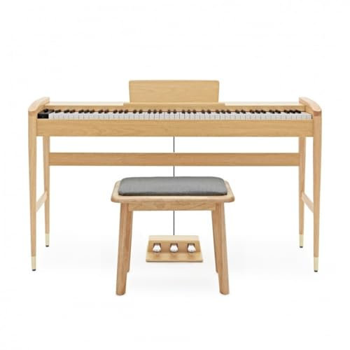 Keynote 88-Key Weighted Digital Piano Pack with Bluetooth and Stool Contemporary Design, Light Oak