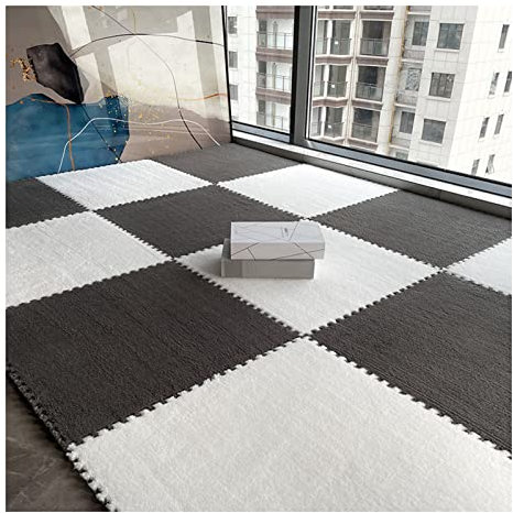 10 Pcs Interlocking Foam Mats, Plush Puzzle Floor Mat, Interlocking Carpet Tiles, Soft Floor Mats Area Rug For Bedroom Classroom(Size:24x24inch,Color:White+Grey)
