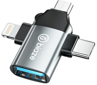 biaze OTG Adapter USB c, 3 in 1 Type C Lightning Micro USB 3.0 OTG Adapter Converter, OTG Converter Suitable for Media TV Sticks, Phones or Tablets Compatible with Lightning