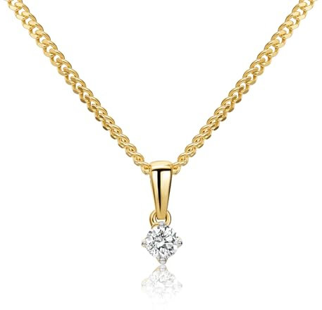 MIORE Schmuck, Halskette Damen, vergoldete Kette Silber 925, Kettenanhänger Gold 375 9kt mit Diamant 0.10 Ct, Echt Gold Anhänger, Gliederkette Silber, Silberkette, Damen Schmuck Handgemacht