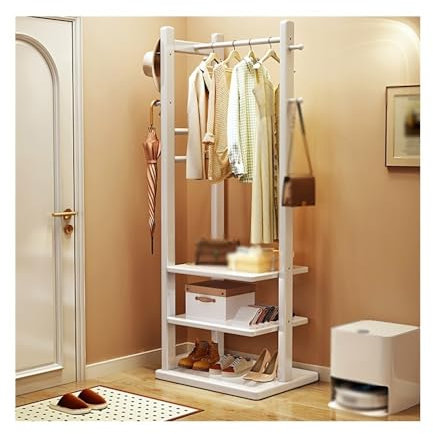 Porte-manteau de sol Porte-manteau en bois massif, cintre sur pied, entrée, petit appartement, gain de place, multicouche, support de rangement for vêtements de chambre à coucher Cintre debout(Blanc,P