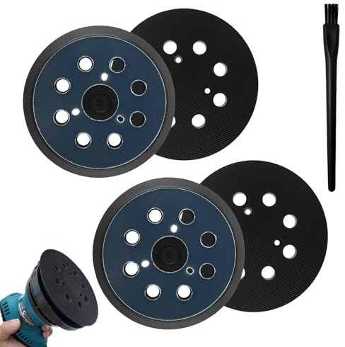 5 8 Hole Sander Pad Replacement Pad, with 1*Brush, 125mm Round Hook and Loop Backing Pad, for High Speed Polishing, Buffing Random Orbital Sander (4Pcs)